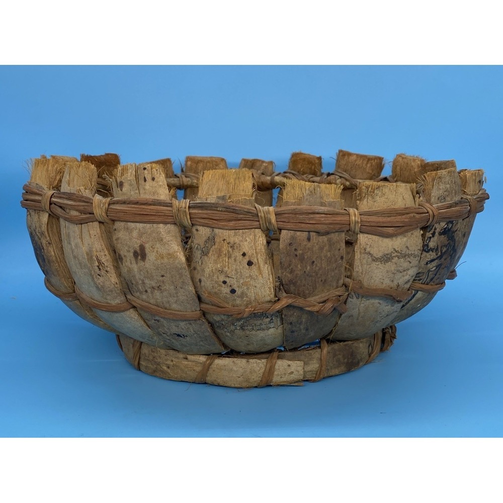 Unique Handmade Rustic‎ Coconut Husk & Twig Decorative Basket Bowl